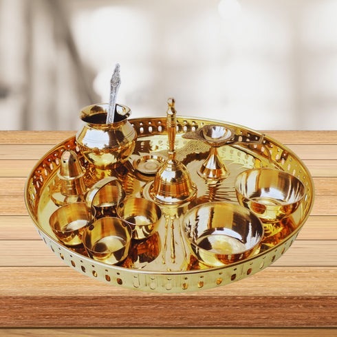 Brass Puja Thali Set With Multiple Items 1.155Kg